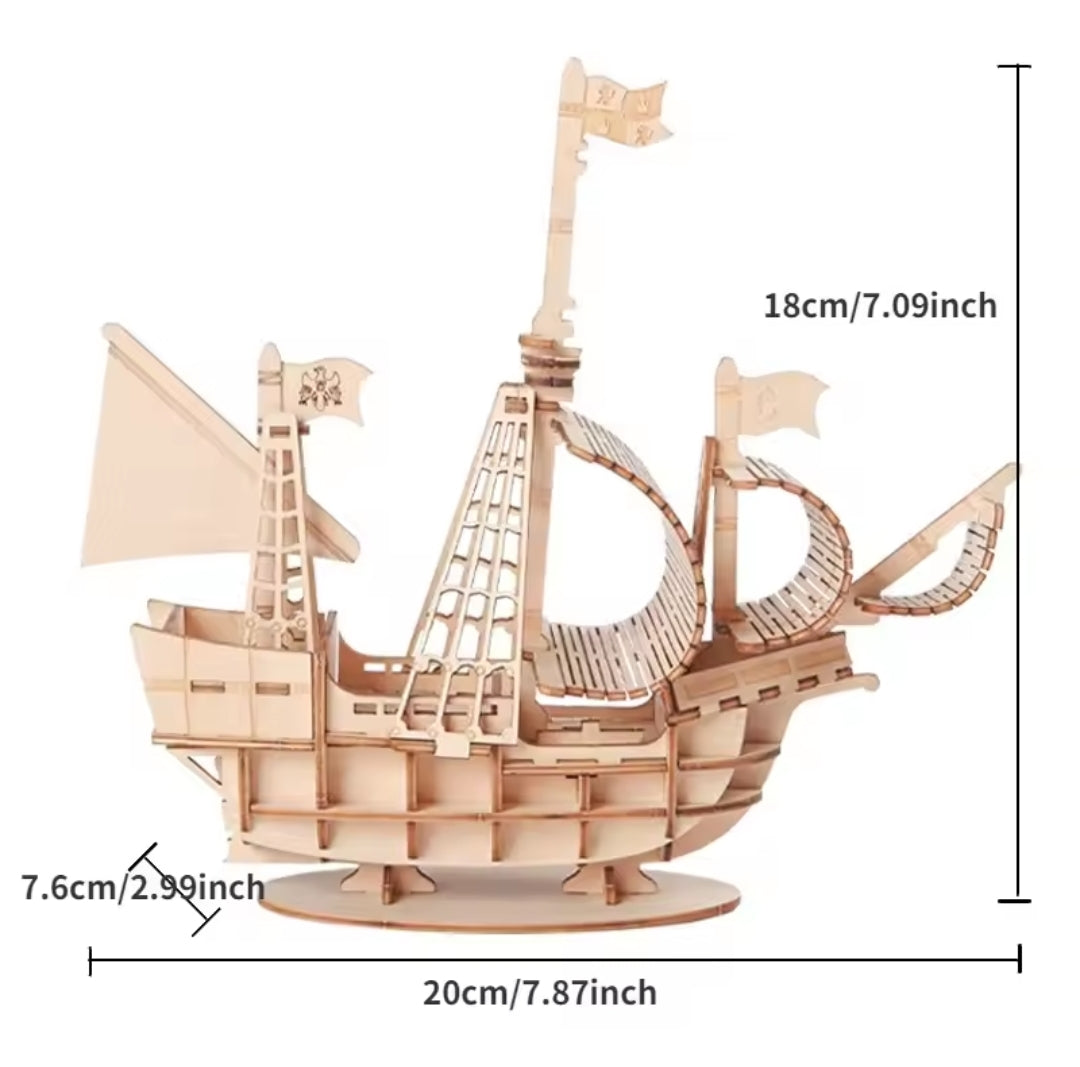 3D laivo dėlionė iš medžio