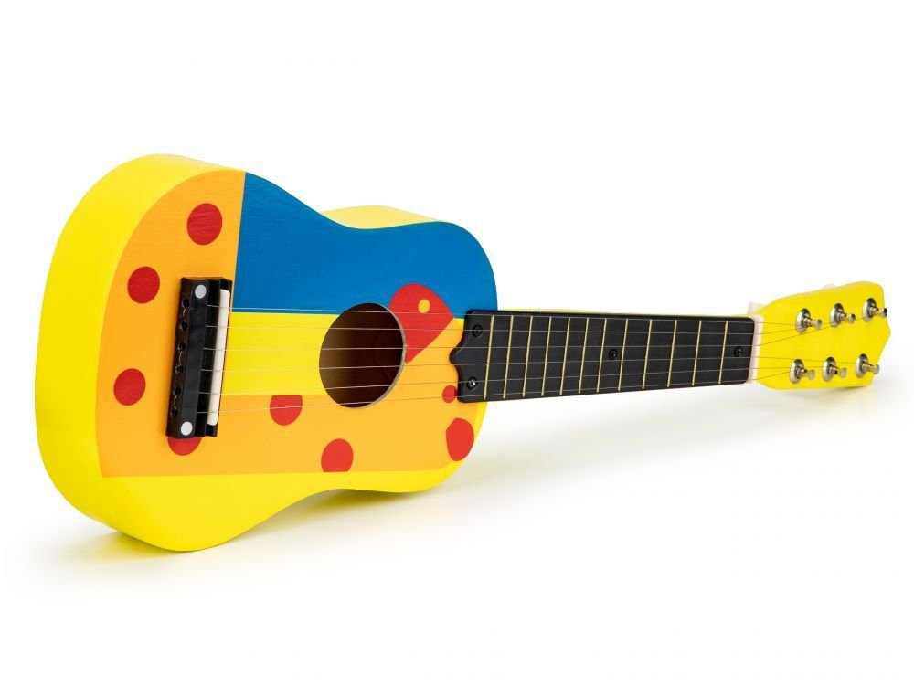 Akustinė vaikiška gitara - 6 stygos, spalvota – ekologiškas medinis žaislas iš ekozaislai.lt