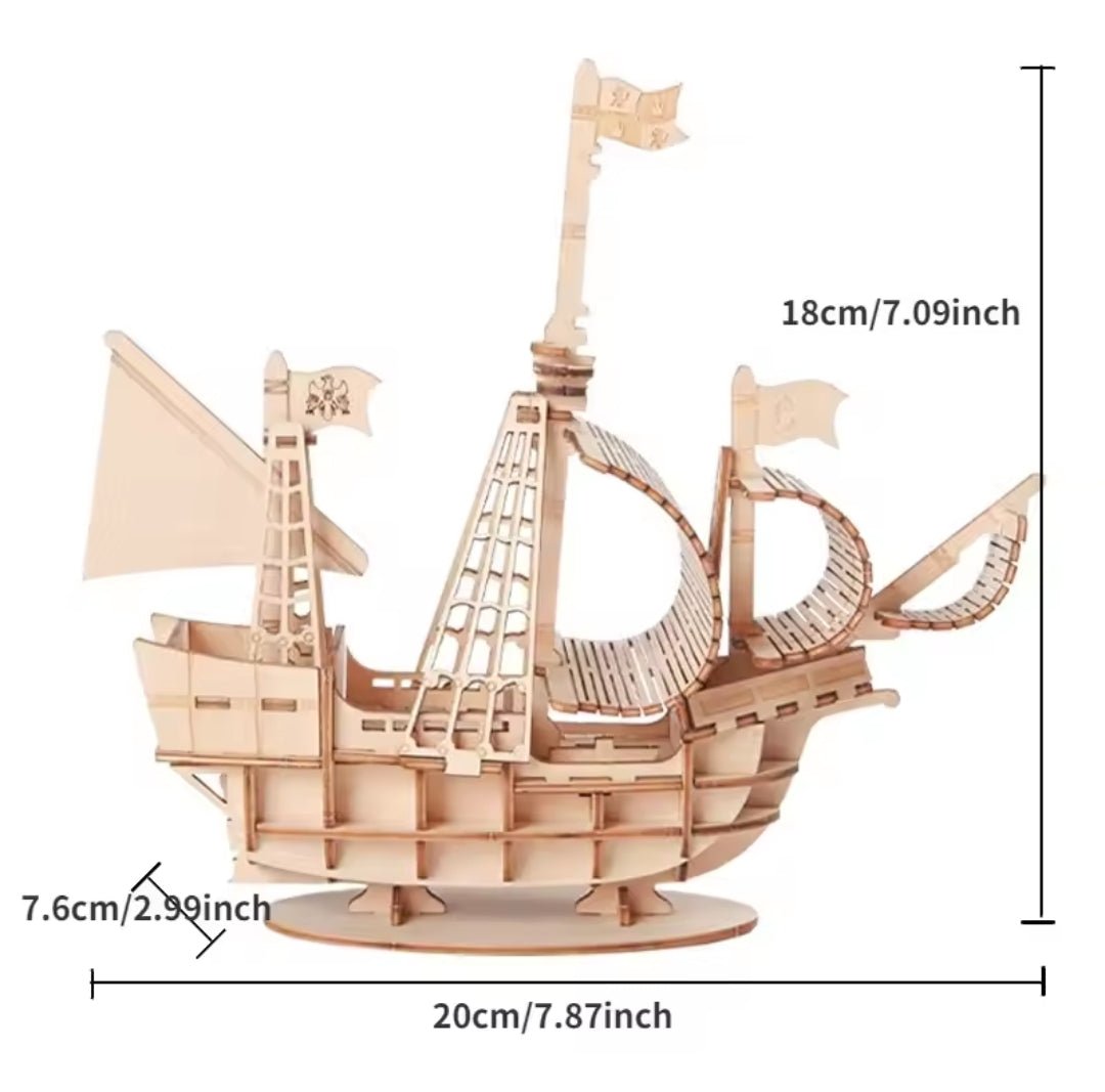 3D laivo dėlionė iš medžio – ekologiškas medinis žaislas iš ekozaislai.lt