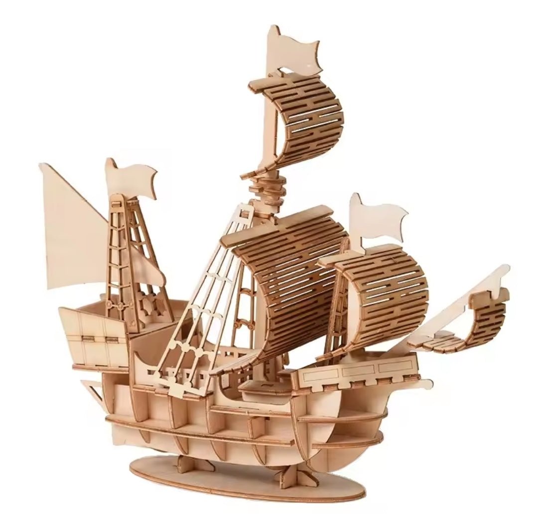 3D laivo dėlionė iš medžio – ekologiškas medinis žaislas iš ekozaislai.lt