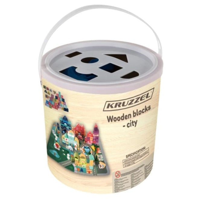 Medinių kaladėlių rinkinys – Miestas | Medinis lavinamasis žaislas