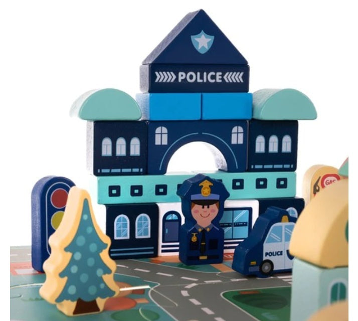 Medinių kaladėlių rinkinys – Miestas | Medinis lavinamasis žaislas