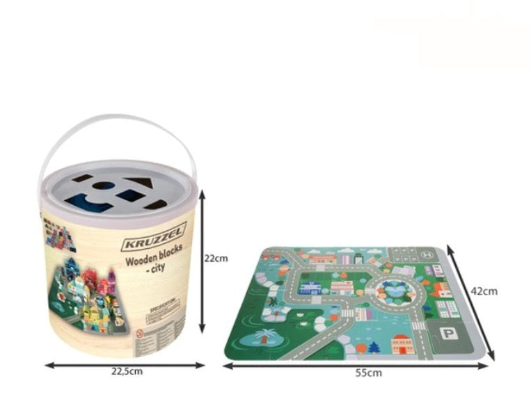 Medinių kaladėlių rinkinys – Miestas | Medinis lavinamasis žaislas