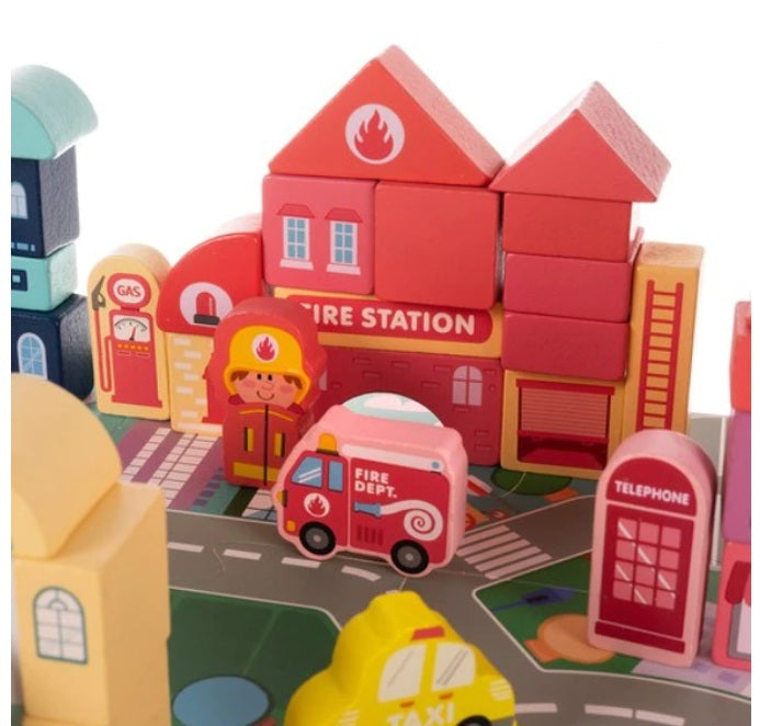 Medinių kaladėlių rinkinys – Miestas | Medinis lavinamasis žaislas