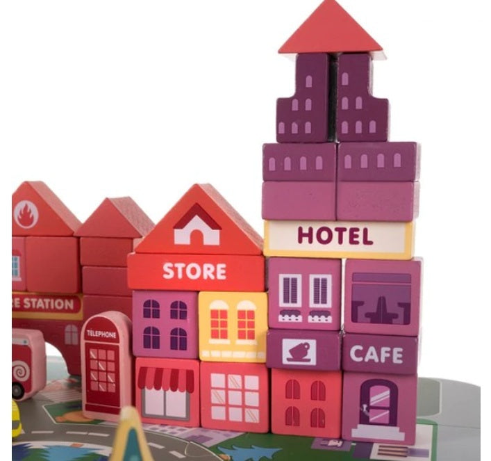 Medinių kaladėlių rinkinys – Miestas | Medinis lavinamasis žaislas