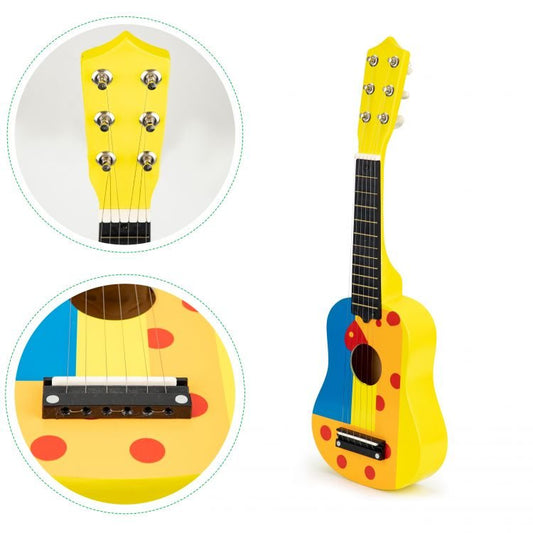 Akustinė vaikiška gitara - 6 stygos, spalvota – ekologiškas medinis žaislas iš ekozaislai.lt