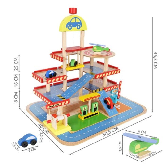 Medinis garažas su liftu KRUZZEL | Medinis lavinamasis žaislas – ekologiškas medinis žaislas iš ekozaislai.lt