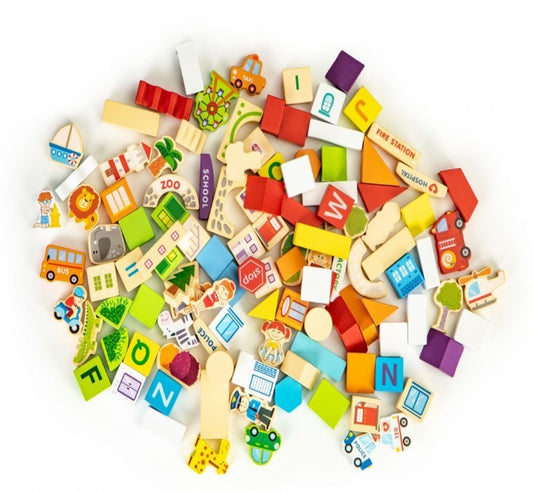 Medinių kaladėlių rinkinys – 120 vnt. – ekologiškas medinis žaislas iš ekozaislai.lt